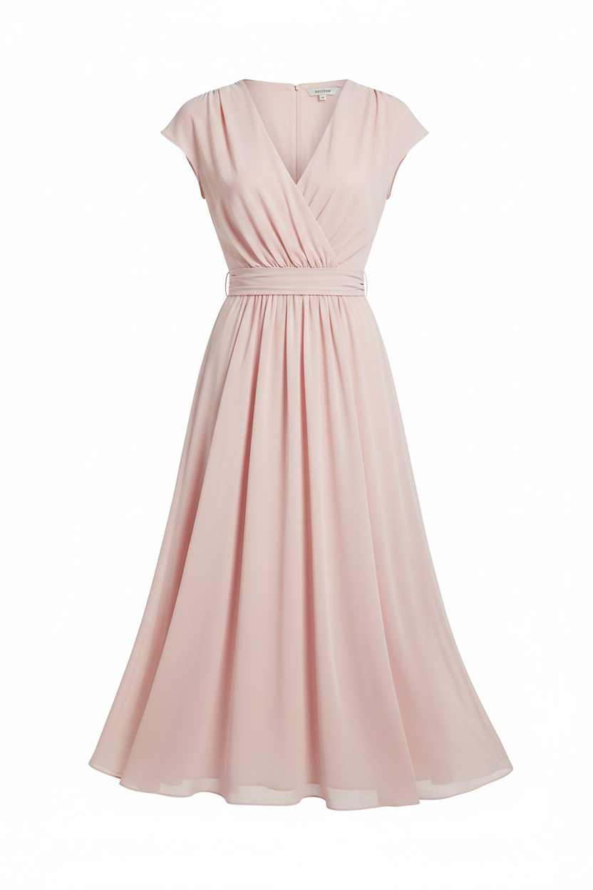 Vestido Midi Elegante com Cinto em rosa claro
